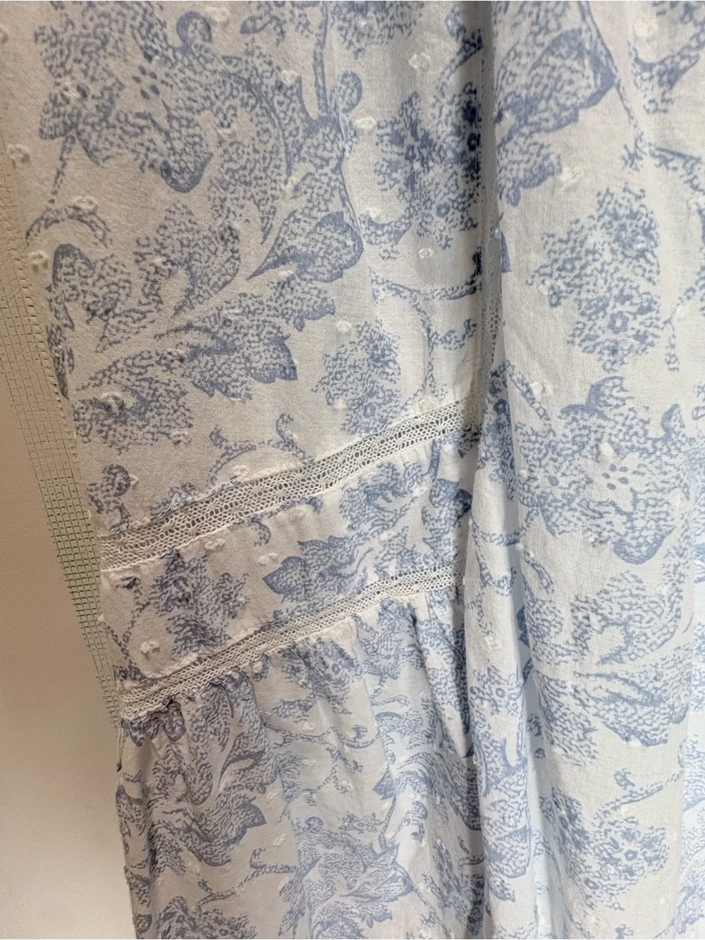 Rachel Ashwell Shabby Chic Blue & White Toile Cotton Ruffle Eyelet Nightgown L